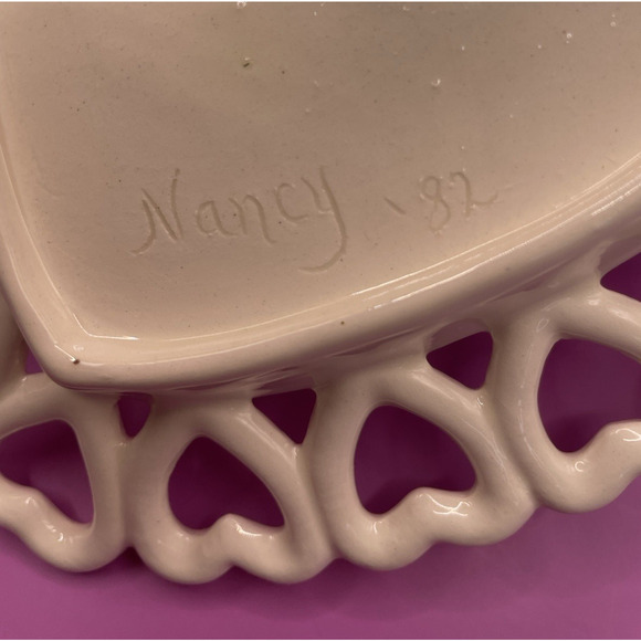 Vintage Handmade Signed Cherub Heart-Shaped Decorative Ceramic Dishes- Set of 2 - Picture 14 of 15